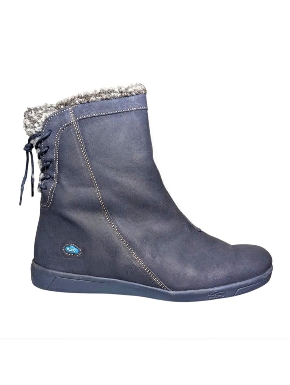 Cloud Footwear Navy Leather Faux Shearling Lined Boot Made in Portugal Sz 9.5-10